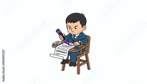 Businessman Stamping Contract Document While Sitting on a Chair.