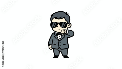 Cute Cartoon Boy Character Wearing Suit and Sunglasses.