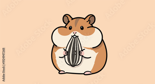 Cute Round Hamster Eating a Sunflower Seed Minimalist Cartoon Illustration