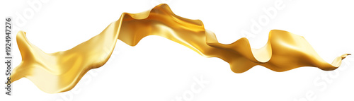 Flying golden silk textile fabric flag background. Smooth elegant gold Satin Isolated on white Background for grand opening ceremony. Golden curtain. 3d png illustration