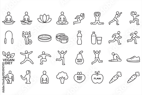 Healthy Diet and Fitness Line Icons for Gym and Coaching Use