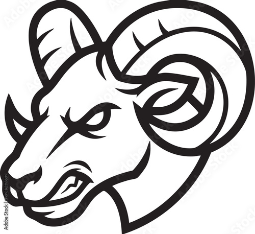 An imposing illustration of a ram, exhibiting power and determination with its fierce gaze and robust horns.