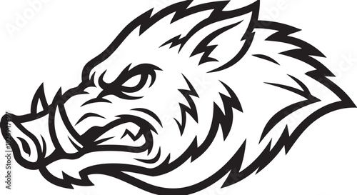 A fierce depiction of a wild boar with intense gaze and formidable tusks.