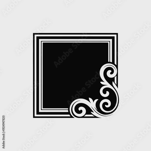Elegant frame with ornate scrollwork design on the right side isolated on white background, Vector, illustration
