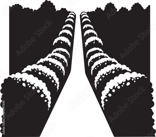 Road perspective with trees silhouette, illustration vector line art of natural landscape