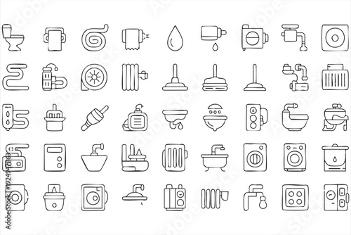 Water Supply and Sanitary Fixture Icons for Plumbing Services