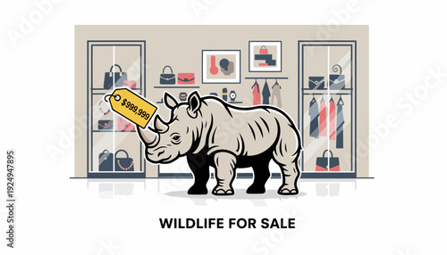Rhino with Price Tag Symbolizing Wildlife for Sale.