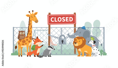 Zoo Animals Behind Closed Gate with Padlock.