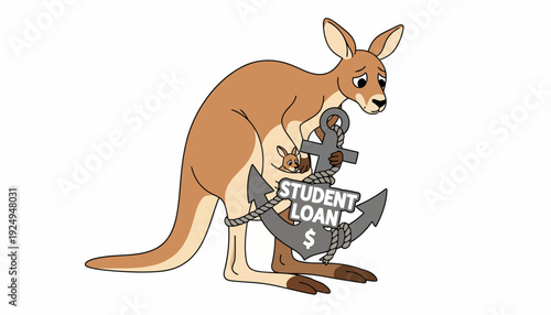 Sad Kangaroo Burdened by Student Loan Debt Anchor Illustration.