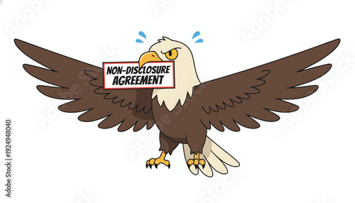 Cartoon Bald Eagle Holding Non-Disclosure Agreement Sign.
