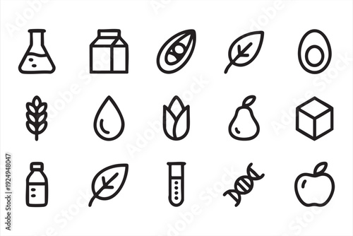 Biotechnology and Food Research Outline Icons for Agriculture Design
