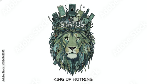 Lion Head with Crown of Status and King of Nothing Text.