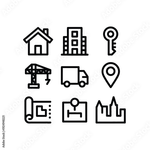 Icon set representing various property and maintenance services isolated on white background, Vector, illustration