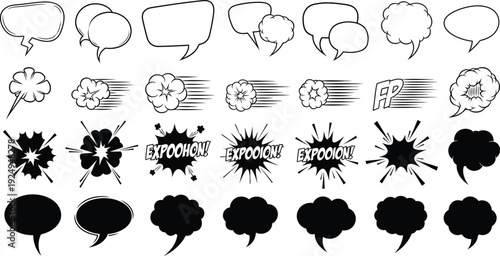 Collection of comic book speech bubbles and sound effects