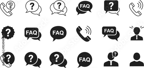 Collection of icons for frequently asked questions and customer support