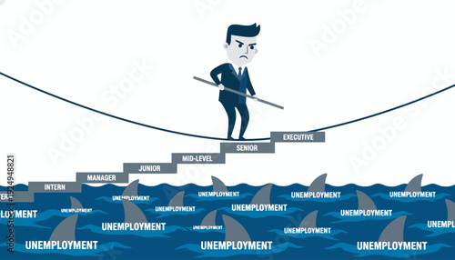 Businessman Navigating Economic Challenges and Unemployment Risks.