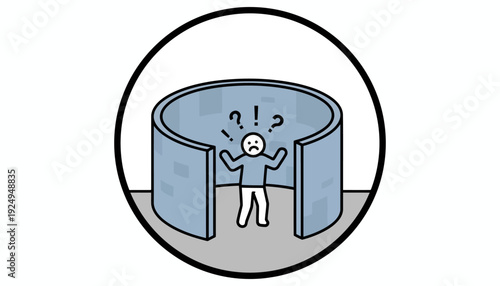 Confused Person Trapped in Circular Box Illustration.