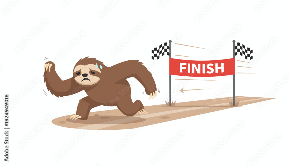 Fototapeta premium Determined Sloth Racing Towards Finish Line with Effort.