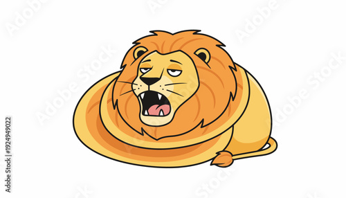Cute cartoon lion yawning, a humorous depiction of a sleepy big cat.