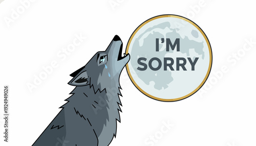 Wolf howling at the moon with Im Sorry text.