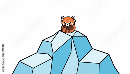 Adorable Red Panda Sitting on an Iceberg.