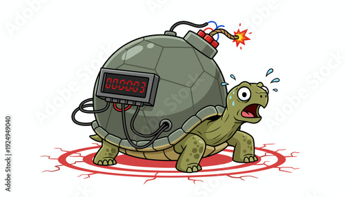 Cartoon Turtle with Bomb Shell Illustration.