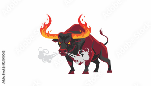 Fiery Taurus Bull Illustration with Horns and Steam.
