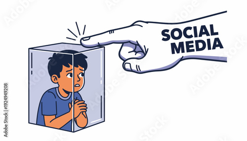 Young Boy Trapped in Glass Box by Social Media Finger.