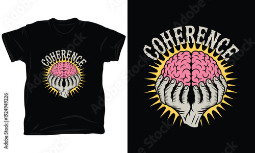 Coherence vector illustration, human brain in hands, creative graphic for science or psychology