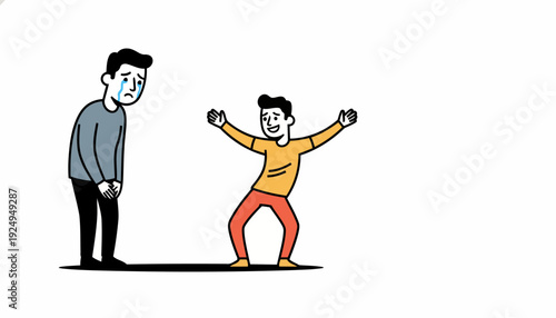 Happy and Sad Men Contrasting Emotions.