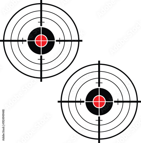 Two target silhouettes used for archery or shooting practice with central red bullseyes.