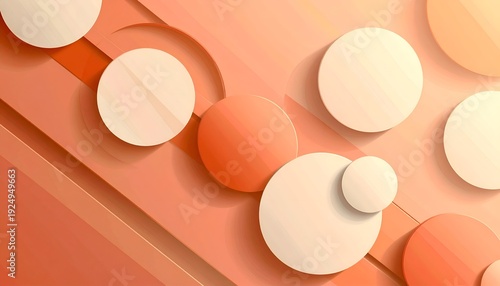 Abstract peach-toned layered geometric composition with circles, and gradients