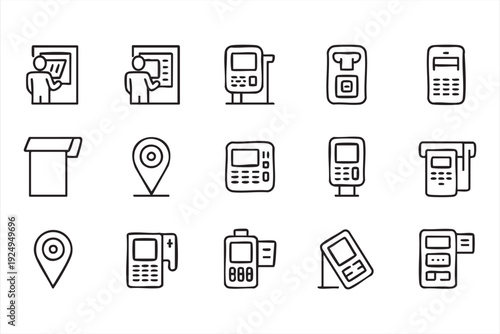 Digital Banking and POS Payment Outline Icons for Finance Design