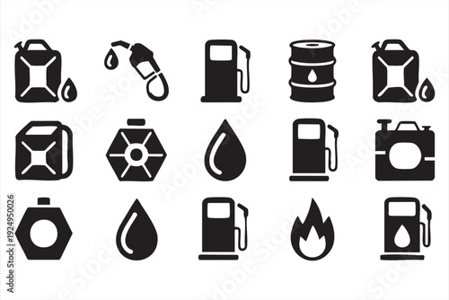 Oil and Gasoline Silhouette Icons for Energy Industry Design