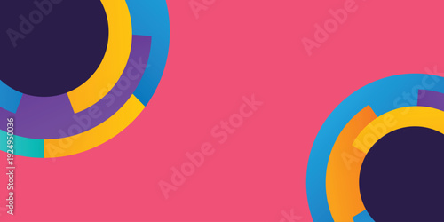 Background circle tech radial colorful shapes. Promotional template and technology banner