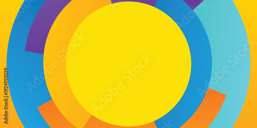 Background circle tech radial colorful shapes. Promotional template and technology banner