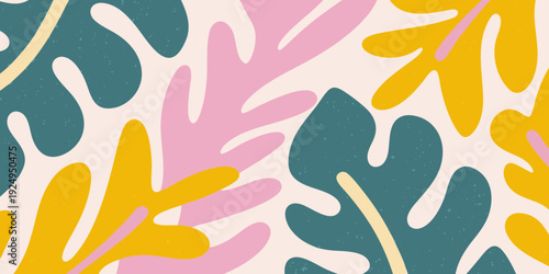Abstract floral pattern with overlapping shapes in pastel colors