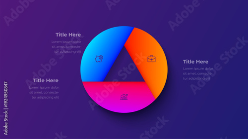3 Step Circular Process Infographic Triangle Segment Diagram with Radial Layout on Dark Gradient Background