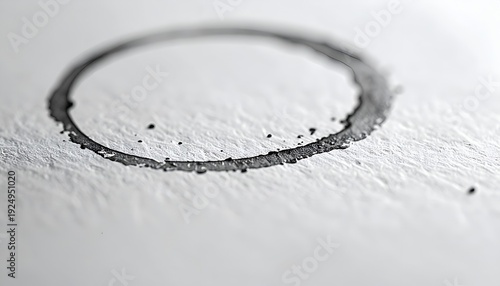 Close-up of a dark, imperfect ring stain on textured white paper
