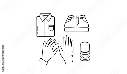 Home Laundry Folding Clothes Outline Icon – Clothing Care Vector