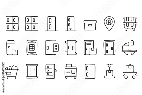 Warehouse Storage and Delivery Outline Icons for Inventory Systems