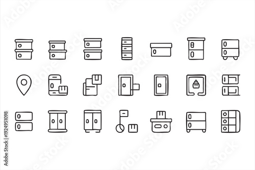 Logistics and Container Line Icons for Ecommerce Warehousing