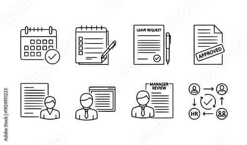 Employee Leave Approval Line Icons – HR Management Vector Set