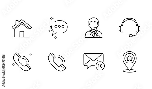 Real Estate Help and Messaging Icons – Property Service Line Vector