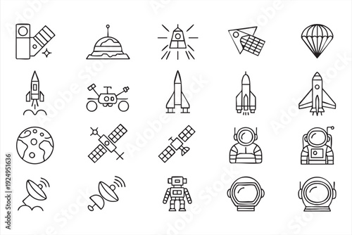 Astronomy and Space Travel Line Icons for Science Education