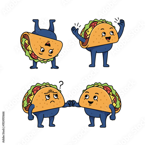 Taco Characters Dancing and Interacting with Confusion and Joy