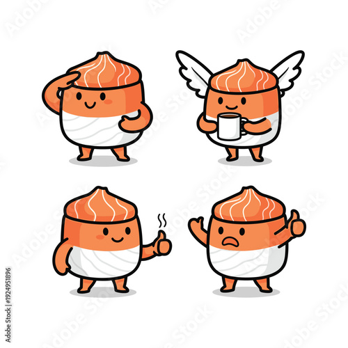 Cartoon croissant character set with different emotions and actions