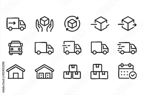 Transport and Delivery Line Icons for Supply Chain Management