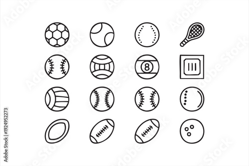 Minimal Sports Equipment Icons for Fitness and Competition Design
