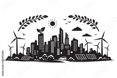 Digital City Skyline Silhouette, Vector Illustration, Isolated on White Background